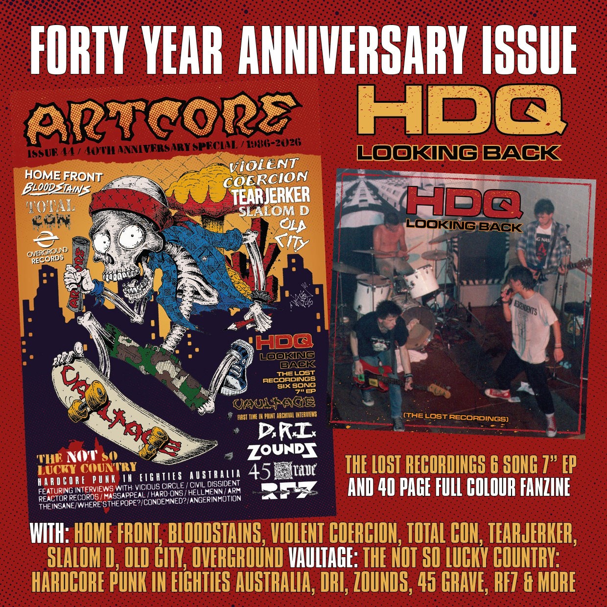 ARTCORE: 40 YEAR ANNIVERSARY ISSUE ZINE W/ H.D.Q. 7"EP